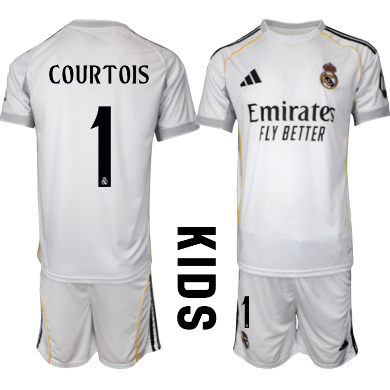 Youth 2025-2026 Club Real Madrid home White #1 Soccer Jersey->youth soccer jersey->Youth Jersey